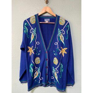Vintage Pendleton Women's Beach Petite Blue Button Up Sweater‎ Cardigan Medium
